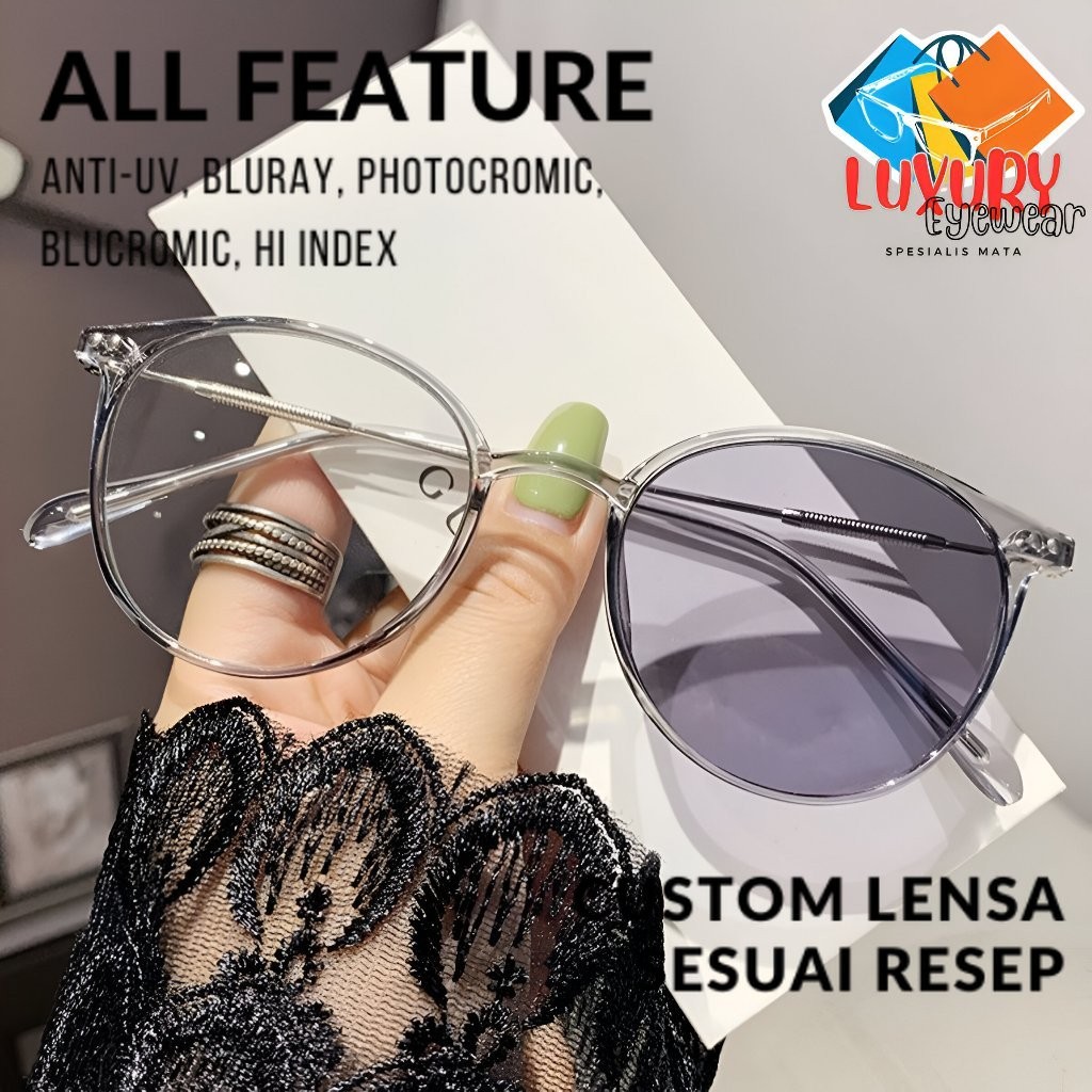KACAMATA MINUS PHOTOCROMIC BLURAY BLUCROMIC WANITA CANTIK OVAL AB-9531 LUXURY-9531