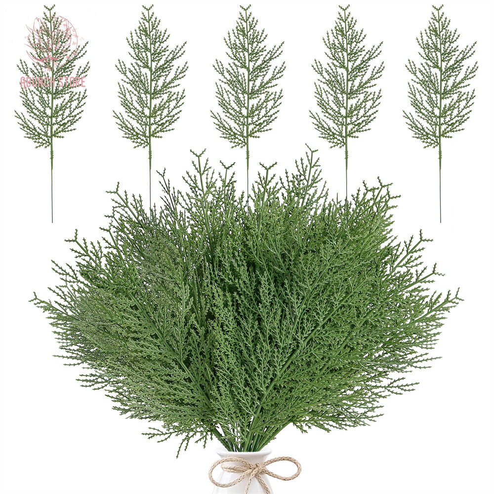 

20Pcs Artificial Pine Leaves Branch For Home Garden Decor Plastic Cedar Branch Green Pine Stem DIY Garland Christmas Decoration