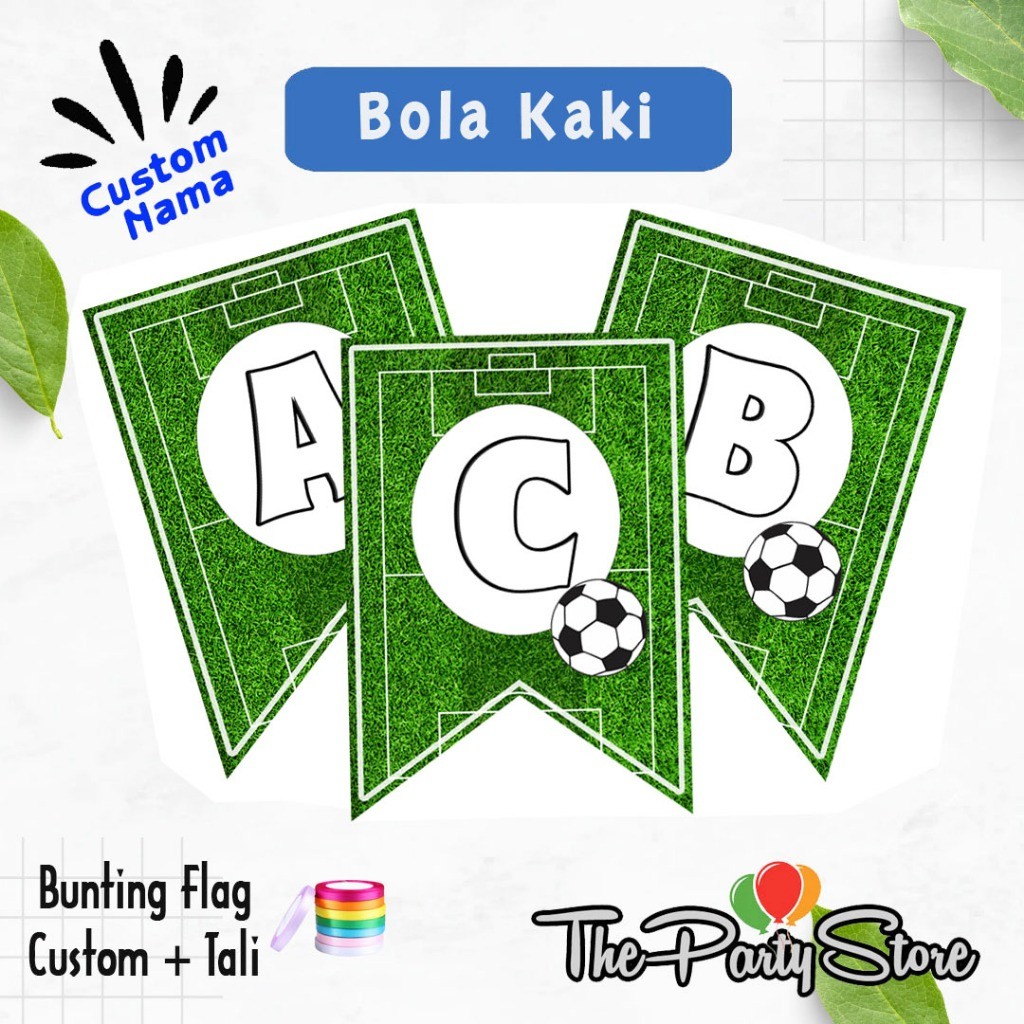 Banner Bunting Flag Happy Birthday Karakter Bola Kaki /Banner Custom Huruf dan Angka