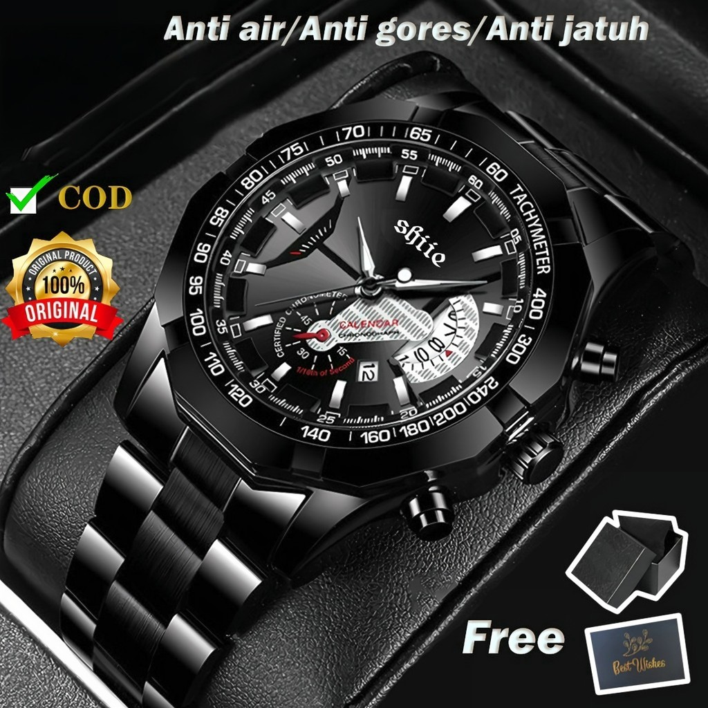 Jam Tangan Pria Anti Air Original  Stainless Steel Olahraga Luxury Quartz Watch
