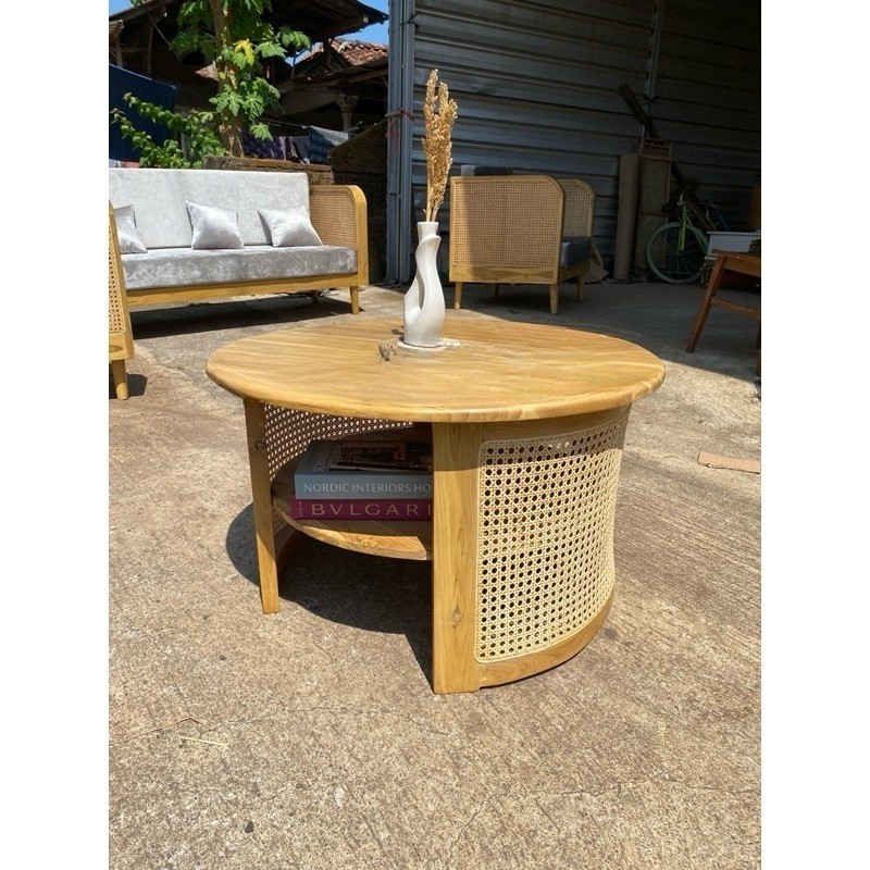 Meja Bulat Aesthetic Kayu Jati – Desain Minimalis & Elegan