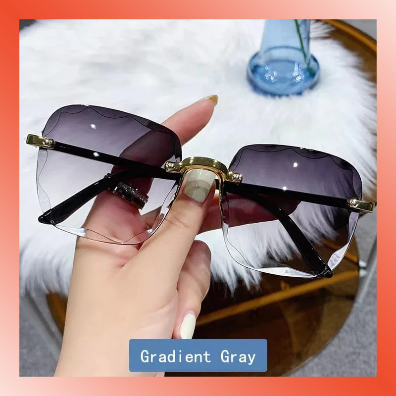 LAMMORO > KM22 Kacamata GAYA GRADIENT Wanita Fashion Kaca Mata Tanpa Bingkai Kotak Hitam Riben Canti