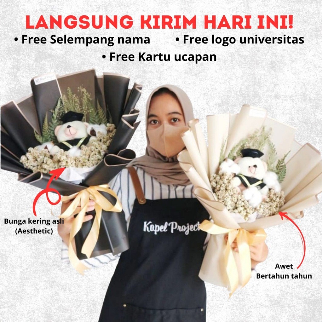 Buket Wisuda COD Buket Boneka Wisuda Bunga Kering | Graduation Sidang Skripsi Perpisahan Kelulusan C