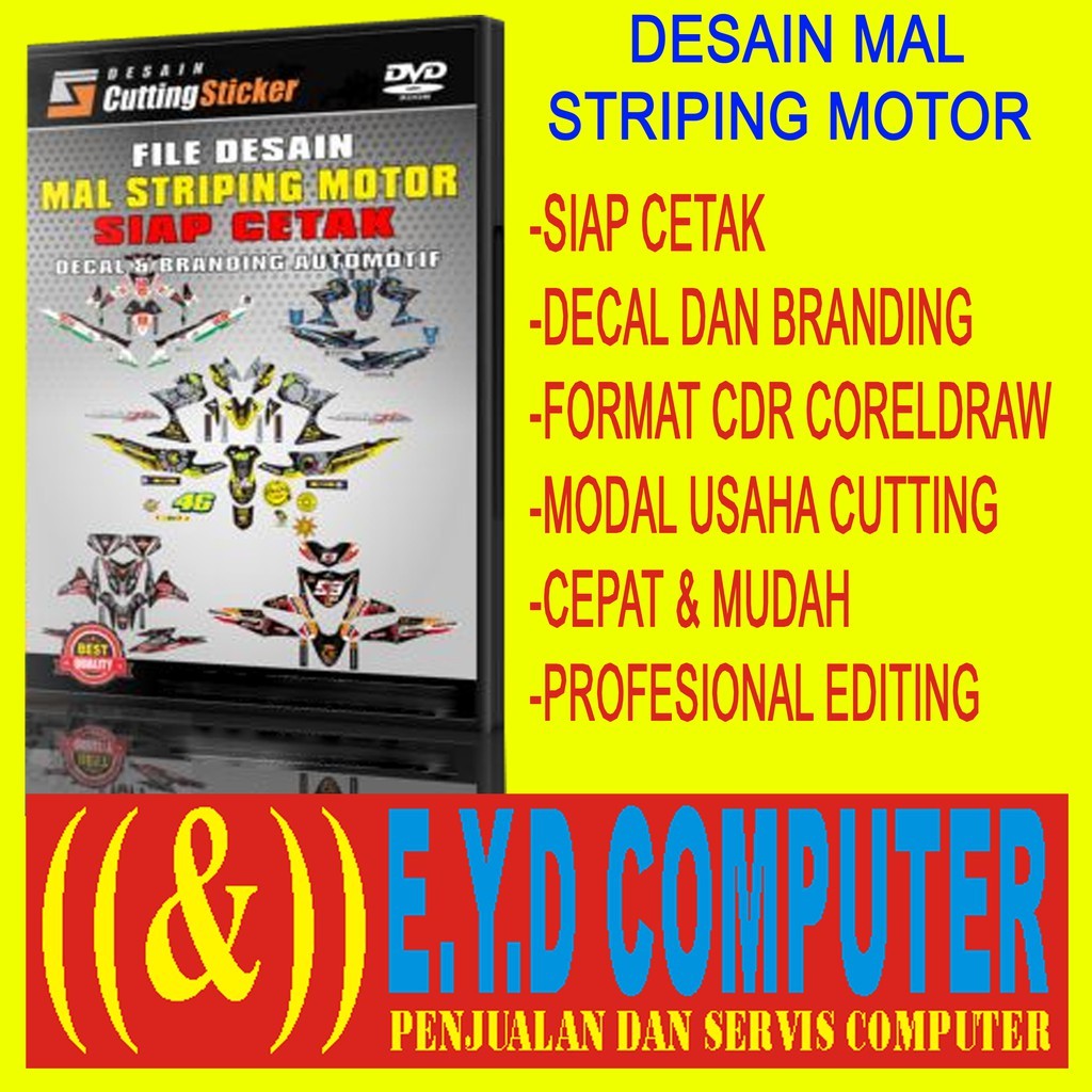 DVD Pola Motor Desain Cutting Stiker Striping Branding Decal Mal Mobil Sticker Template Design