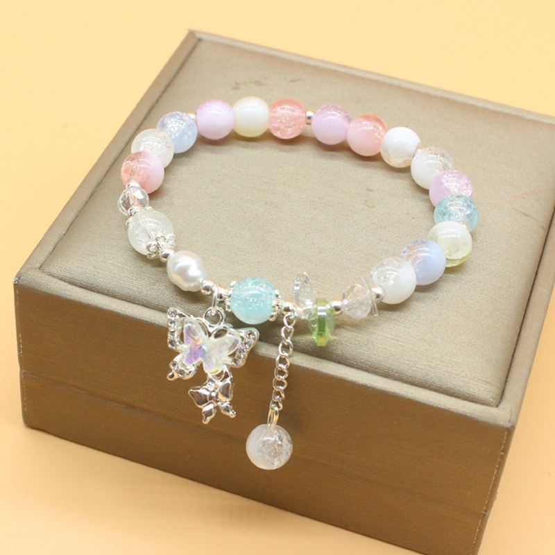 Gelang susu cap bunga kupu-kupu gaya nasional cina desain ceruk ins hutan warna manis manik-manik ak