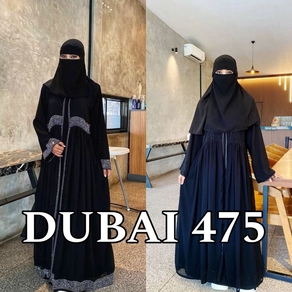 Abaya Saudi Hitam Jetblack Kombinasi Swarovski Mewah Elegan - DUBAI 475