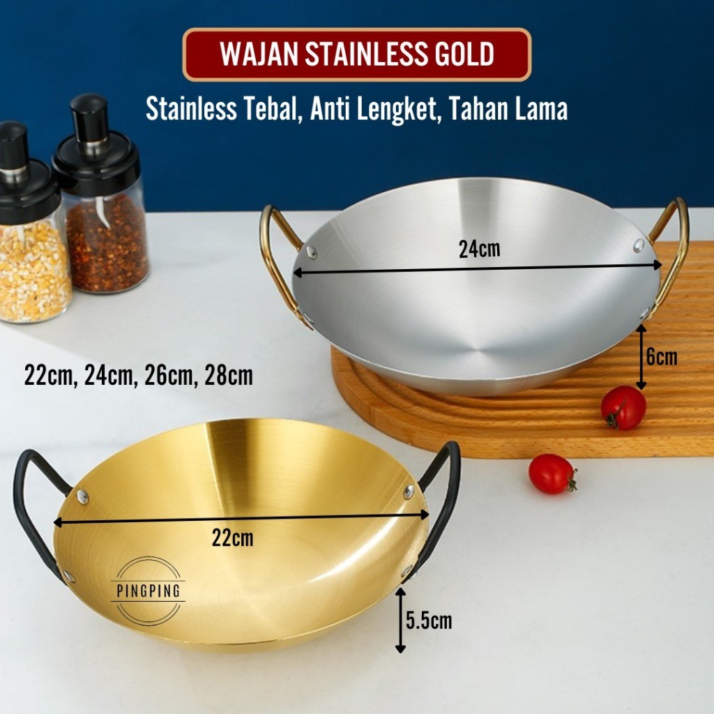 Wajan Stainless Gold Gagang Black / Wajan Kuali Stainless Steel