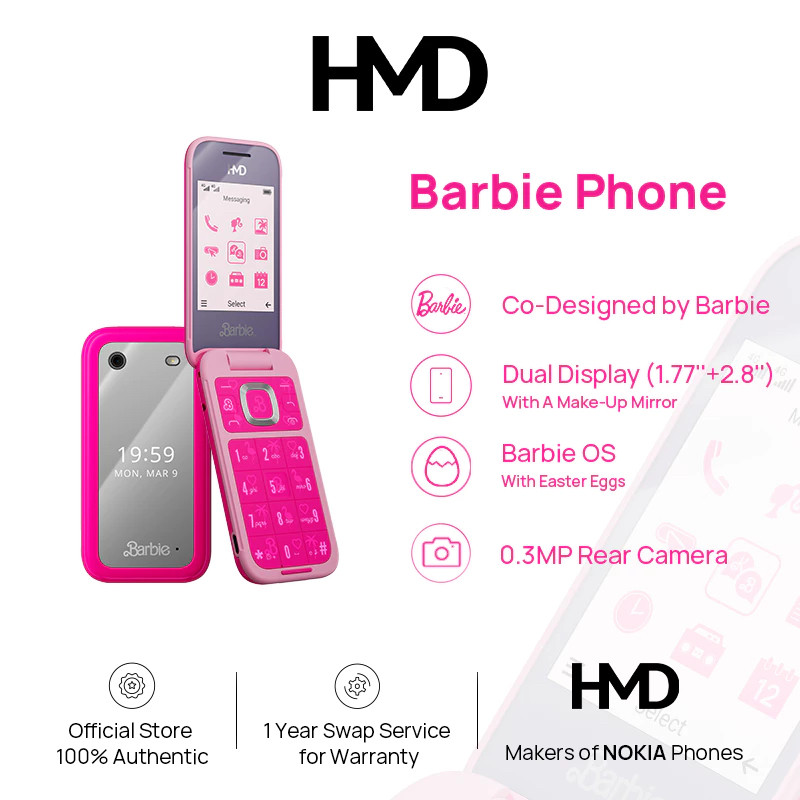 HMD NOKIA Barbie Lipat Phone 2G HMD X Barbie Dual Sim Garansi