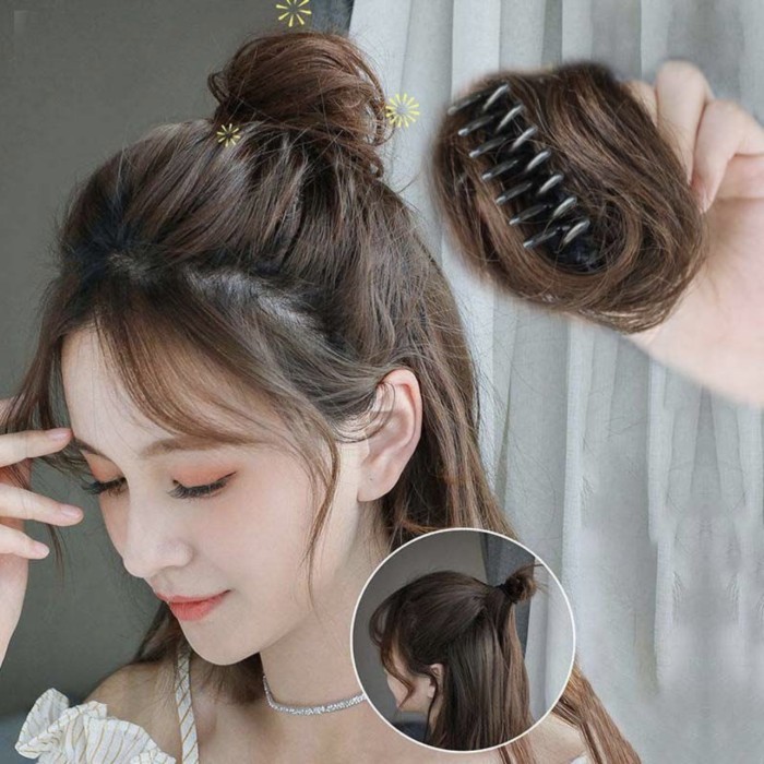 JEPIT FUN BUN CEPOL KOREA HAIRCLIP WIG RAMBUT PALSU - Hitam