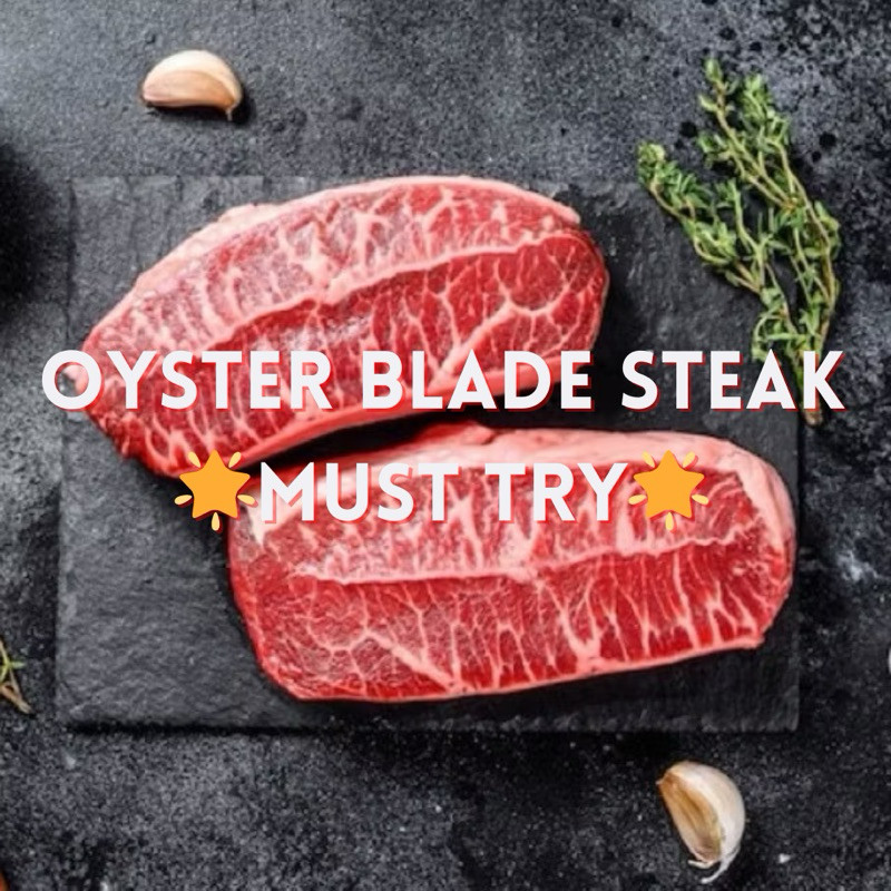 

ANGUS WAGYU OYSTER BLADE MB III / MB 3 STEAK GRAIN FED 1.5-2,5CM DAGING IMPORT PREMIUM [FROZEN FOOD BEEF]