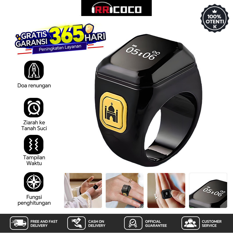 RRCOCO Zikr Cincin Doa Cincin Muslim Cincin Bluetooth Cincin Pintar Pengingat Waktu Penghitung Cinci