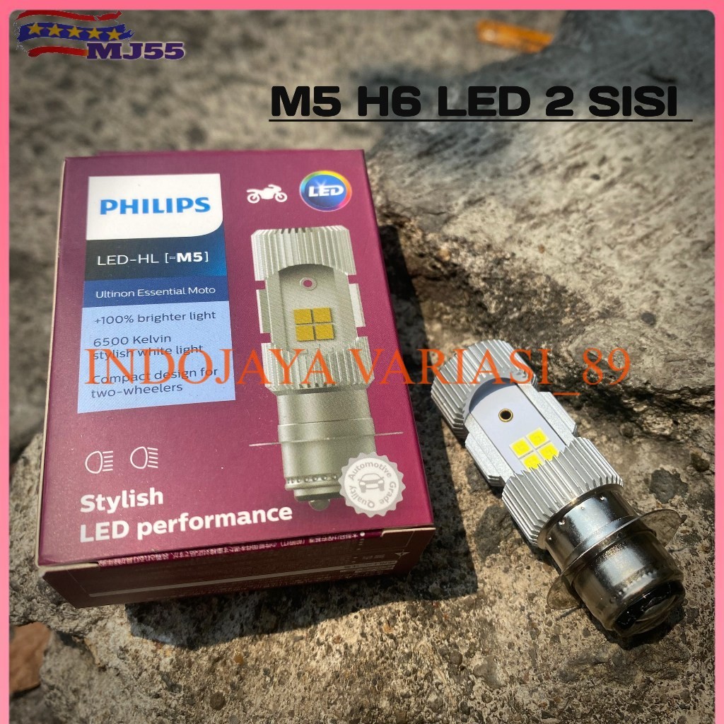 LAMPU DEPAN MOTOR LED PHILIPS ORIGINAL M5 12VOLT 6 WATT - BOHLAM LED 2 SISI DC ORIGINAL Philips 100%