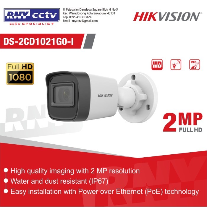 IP Camera CCTV Outdoor HikVision Fixed Bullet Network Camera 2MP - DS-2CD1021G0-I