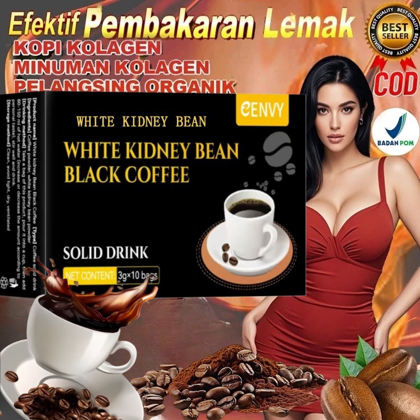 

10PCS White Kidney Bean Black Coffee Collagen Coffee Instant Coffee Original 100% Robusta Collagen Drink Glutathione Slimming Detoxification
