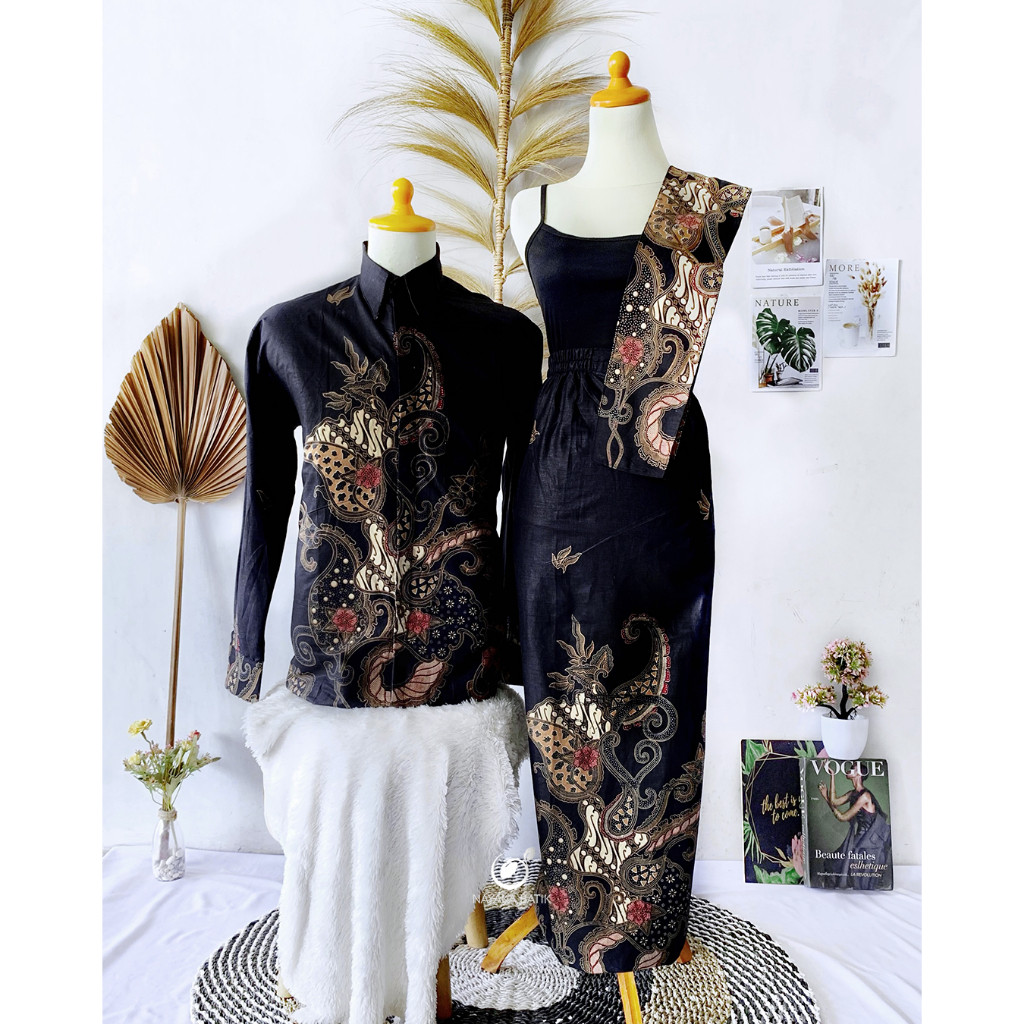 nayaka batik - Couple Batik Rok dan Kemeja Lengan Panjang Motif MARSHA BLACK | Rok Span Batik | Outf