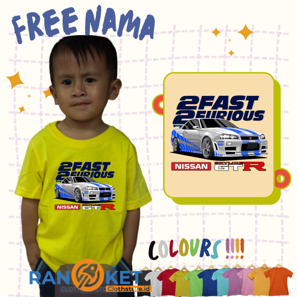 Kaos Anak Sablon Mobil Nissan GTR | Baju Anak Mobil Nissan GTR | Bisa COD Sablon DTF [[ FREE NAMA ]]