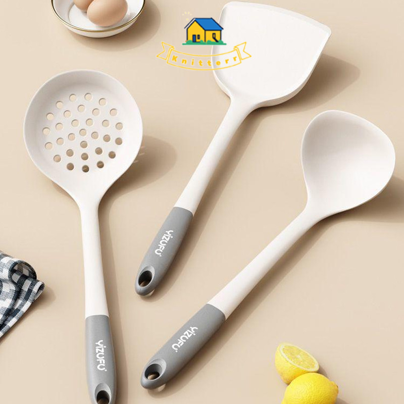 

Sendok Sup Set / Spatula Silikon Tahan Panas Warna Putih Knitterr