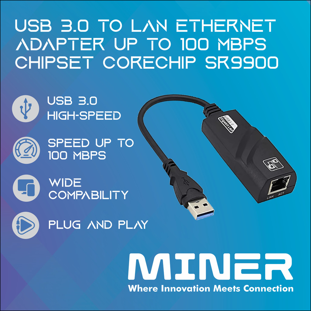 USB 3.0 To LAN Ethernet Adapter Chipset SR9900 Up to 100 Mbps