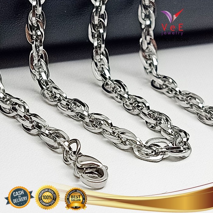 promo  -Kalung Titanium Stainless Steel Asli Perak Rantai Ulir 60cm - VeE