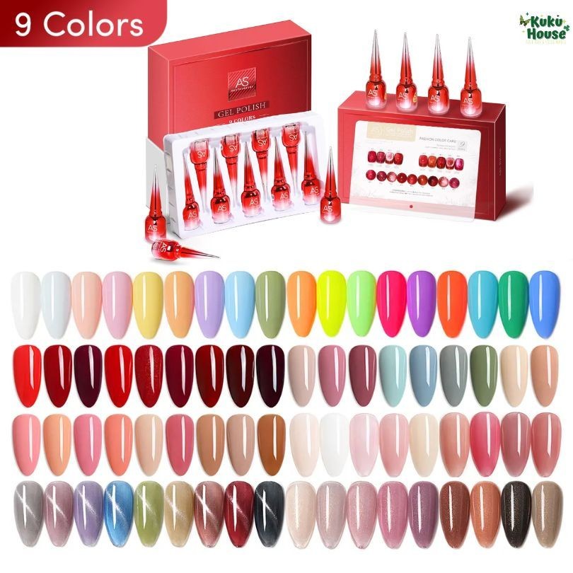 AS 9 Warna Ruby Sparks Collection Gel Polish Cat Eye Magnetic Gel Burgundy Red Sparkle Bloody Nail P