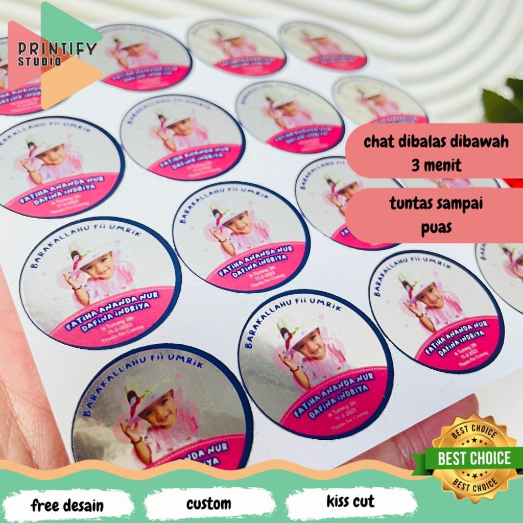 

Printify 2-4 Sticker Gold/Silver Ulang Tahun Label Undangan Happy Birthday Uk.Kecil Free Design