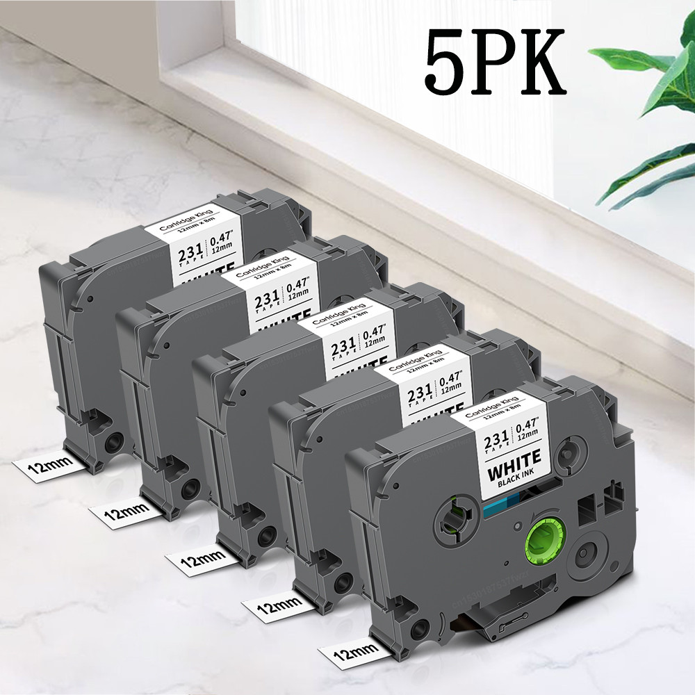 

5PK TZe231 Compatible for Brother P-touch 12mm TZe Tape Printer Ribbon TZe 231 TZ 131 631 Replace for Brother PTH110 Label Maker