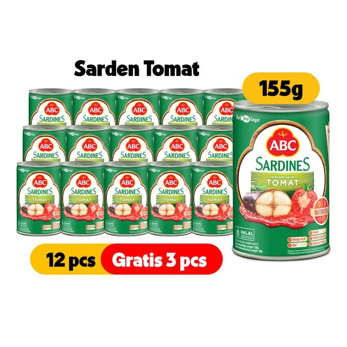 

ABC Sarden Saus Tomat 155 g Multipack 12 pcs - Get 3 pcs Sarden Saus Tomat 155 g