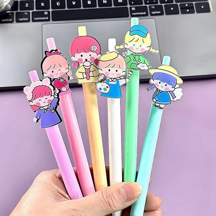 

[GROSIR ATK] PULPEN GEL MEKANIK 1 SET 4 PCS KARAKTER KARTUN KAWAII CUTE TINTA HITAM 0,5 MM