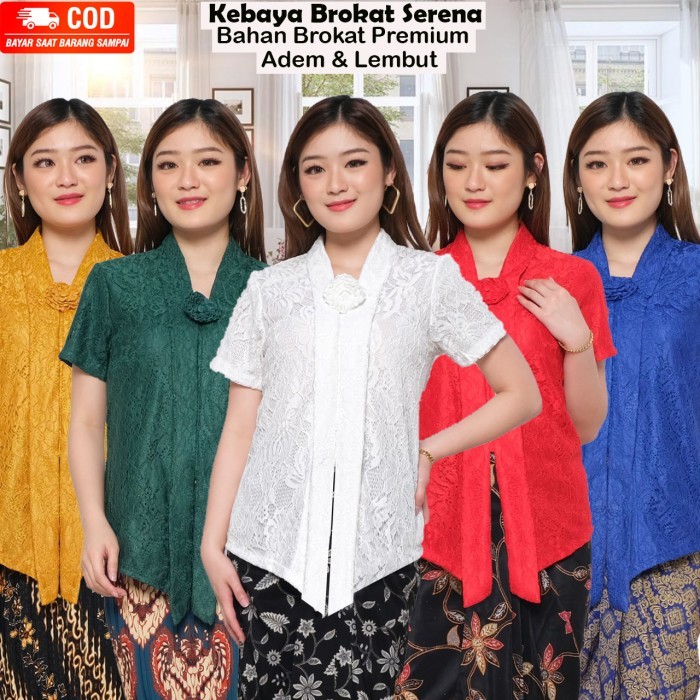 ✨LARIS✨ -Atasan Kebaya Brokat Modern Viral Kekinian Lengan Pendek Warna Putih - Mustard, XL