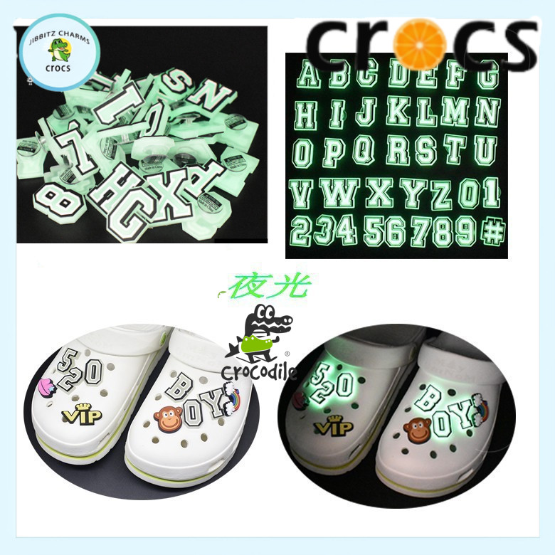 Crocs Jibbitz AHG-400   Pin Sandal Bercahaya Bentuk Angka Huruf Glowing in The Dark< Pins Charm> Put