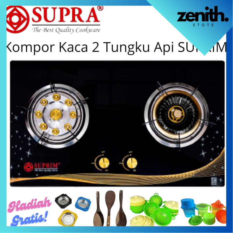 Zenith - SUPRIM Kompor Kaca 2 Tungku Api Biasa / Kompor Gas Tanam SNI Motif Mewah / Kompor 2 Tungku 