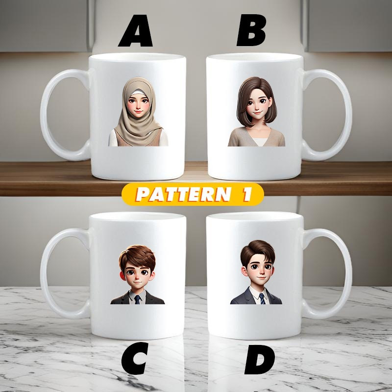 CUSTOM MUG AVATAR LUCU - GELAS KACA SOUVENIR MURAH - GELAS CUSTOM KARAKTER UNIK HADIAH WISUDA