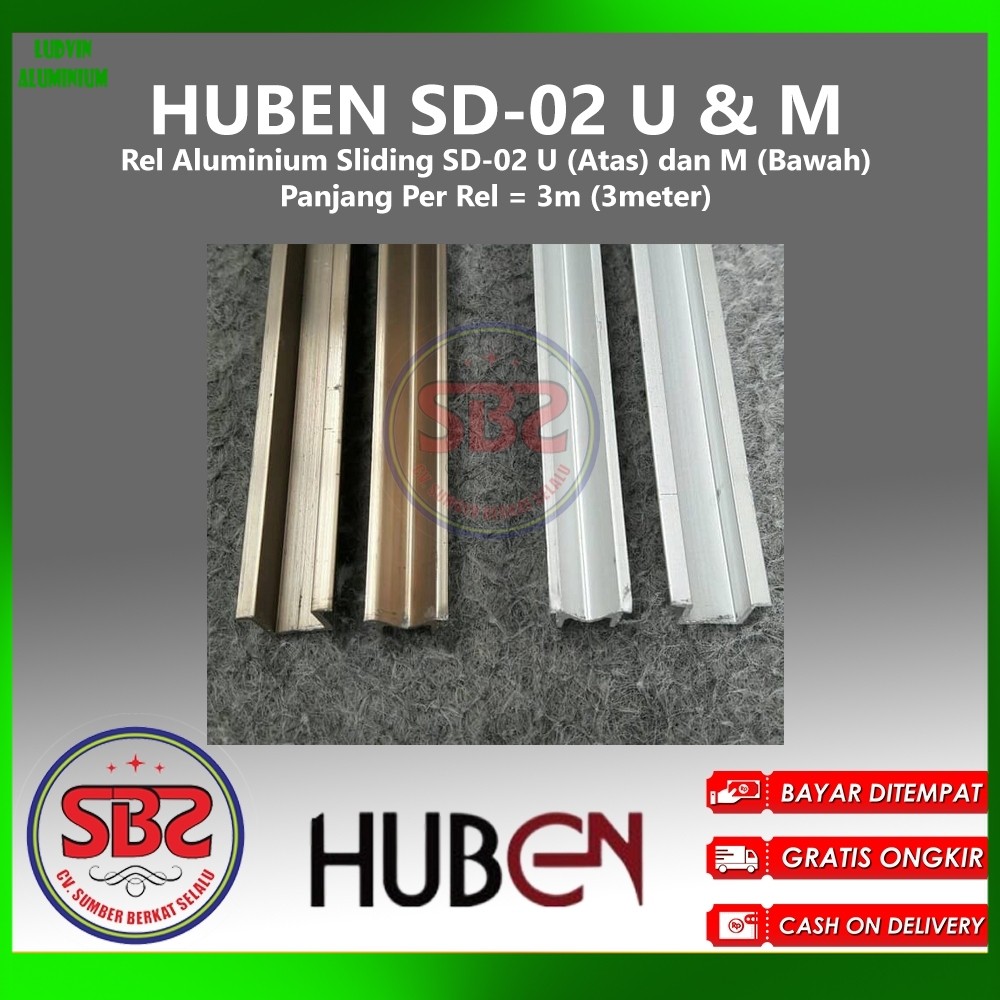 HUBEN Rel Pintu Lemari Geser Alumunium - Sliding Huben SD-02 U&M - Rel U dan Rel M Huben