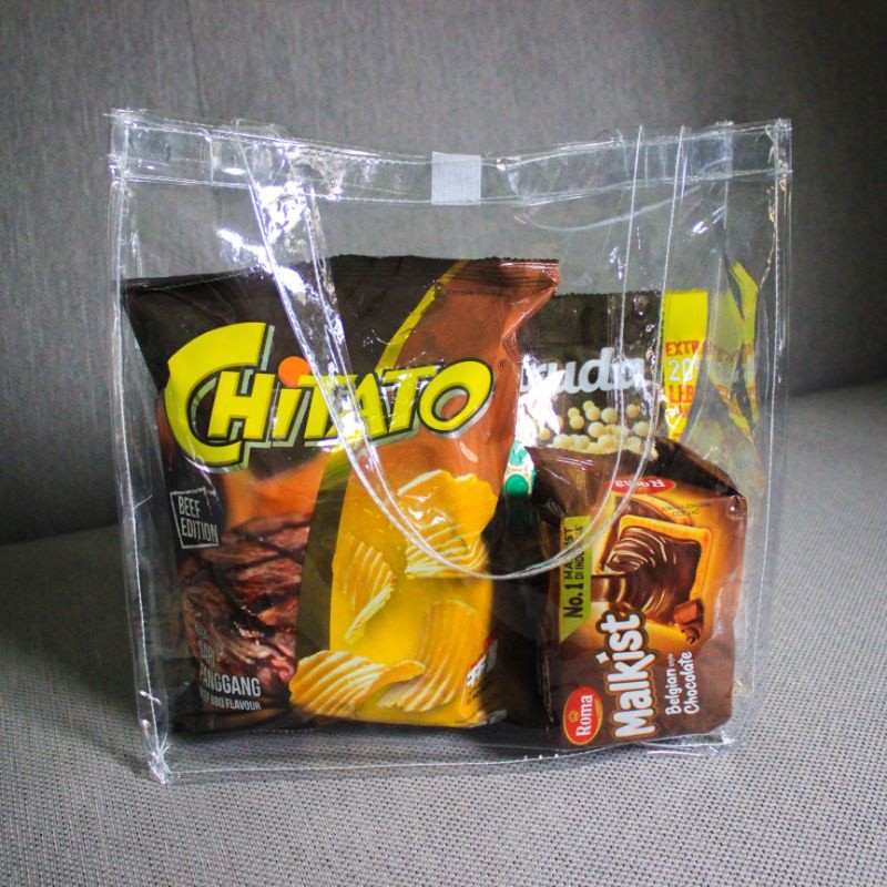 

Tas Mika PVC Transparan 020, Tas Mika PVC Polos Goodiebag Hampers Souvenir Ulang Tahun Transparant Bening Murah
