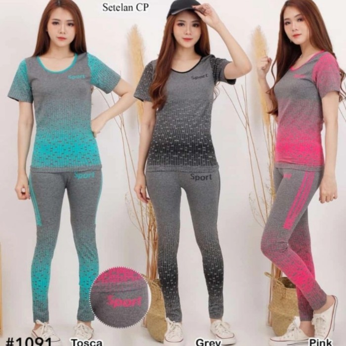 Setelan baju senam aerobik/ fitness olahraga gym yoga wanita import - toska