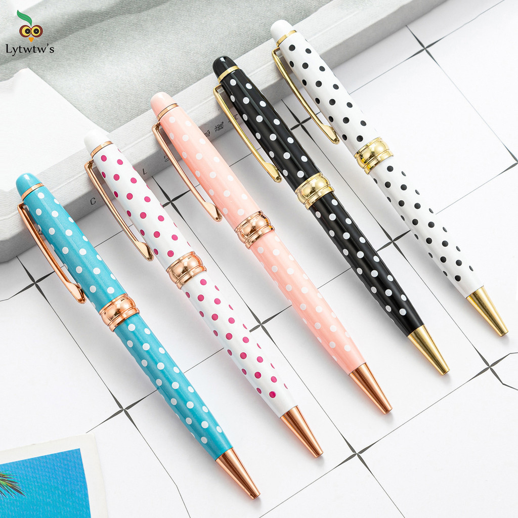 

1 Pieces Lytwtw's Creative Dot Women Ballpoint Pen Business Metal Office Rotate Pens School Stationery Office Supplies