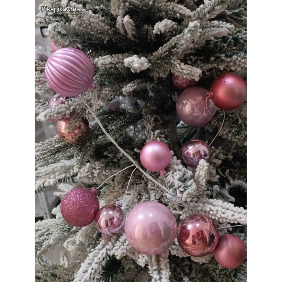 Hiasan Natal Garland Bola Natal Premium Ornament - Pink Soft
