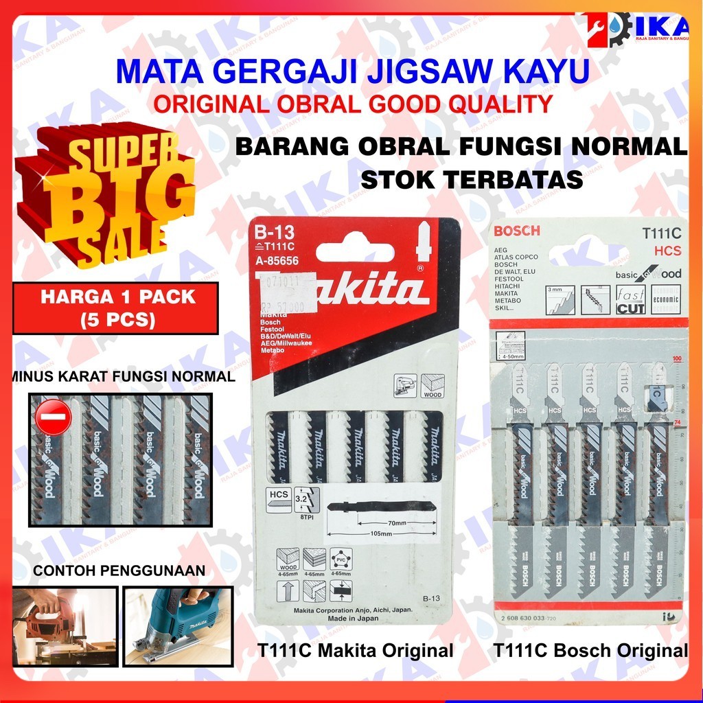 OBRAL Mata Jig Saw T111C Makita Bosch Mata Gergaji 10cm Jigsaw Kayu Panjang Hcs Reciprocating Blade