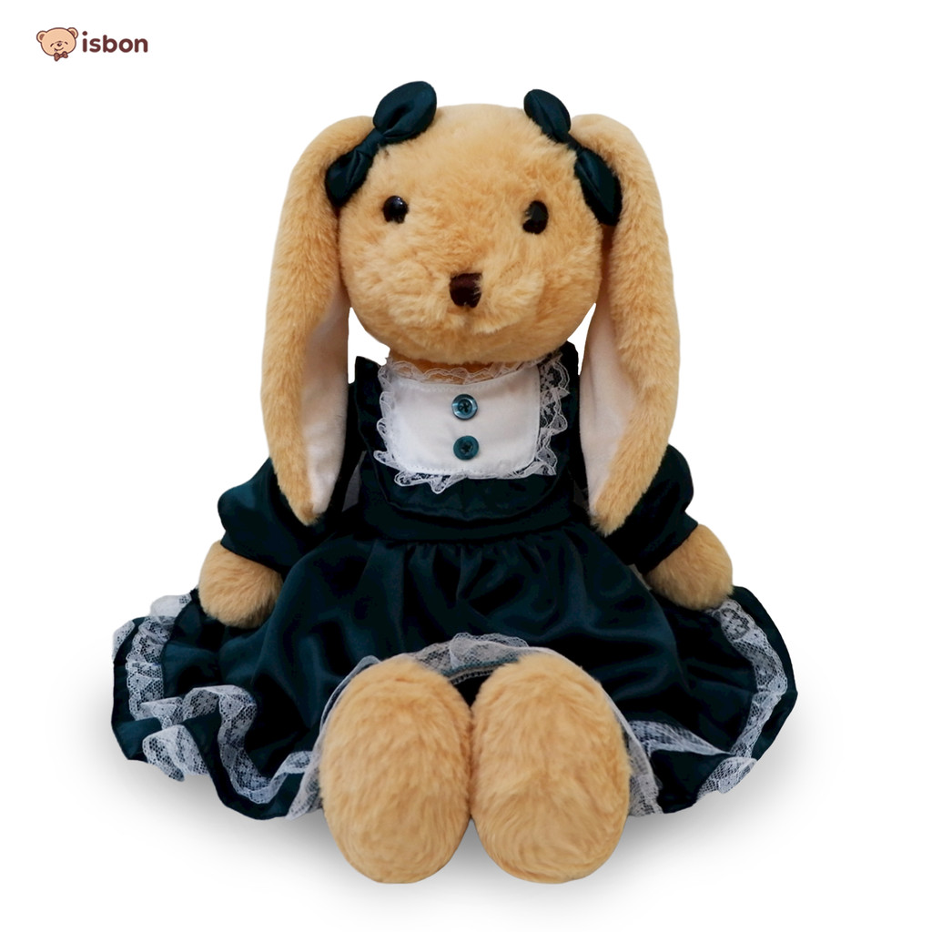ISTANA BONEKA Mainan Boneka Kelinci Rabbit Warna Tan dengan Kostum Baju Pesta Warna Hijau Bahan Halu
