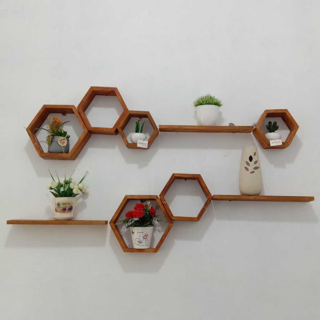 Rak Dinding Aesthetic Rak Hexagonal Hiasan Dinding Hexagonal Pajangan Hiasan Dinding Minimalis