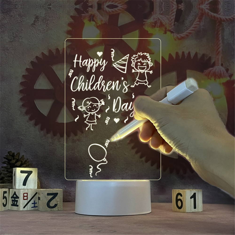

Creative LED Lamp Acrylic Message Note Board DIY Erasable Children's Drawing Board Bedroom Decor Night Light Birthday Kids Gift