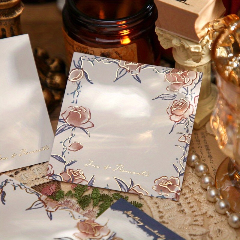 

60 Sheets/Pack Vintage Rose Message Sticky Notes - Full Gold Foil Three Enjoyment Decoration