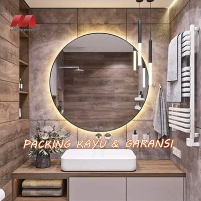 Cermin LED Bulat Bevel D80 Gantung Kamar Mandi Tempel Dinding Wastafel Aesthetic Scandinavian Vintag