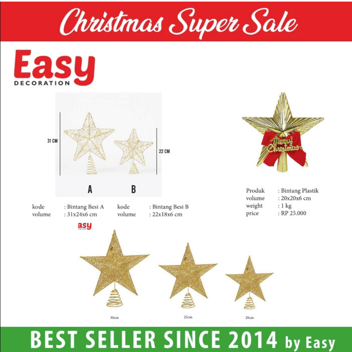 

Hiasan Bintang Natal Toppers Pohon Natal Top Star - Reguler 30cm