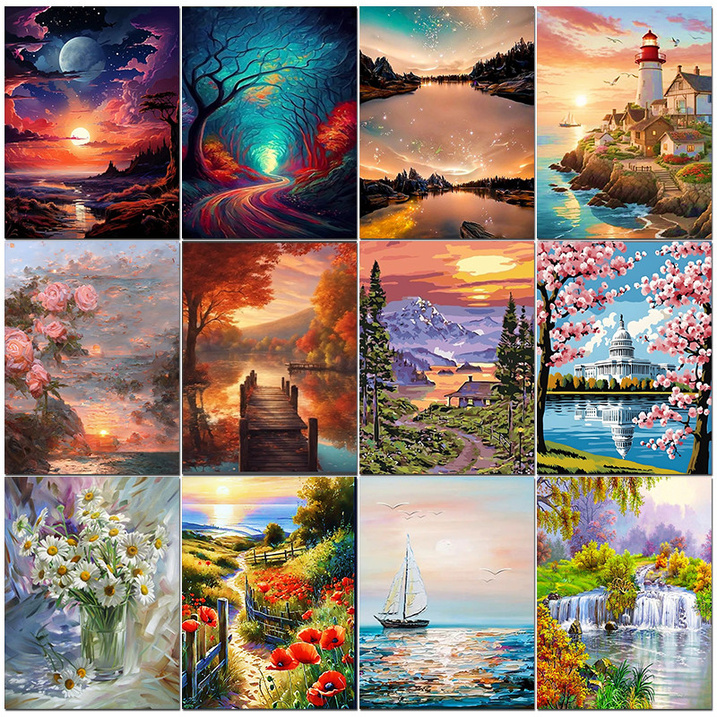 

PhotoCustom DIY Handwork Oil Painting By Numbers Kit Acrylic Paint By Numbers Landscape Painting Numbers On Canvas By Numbers