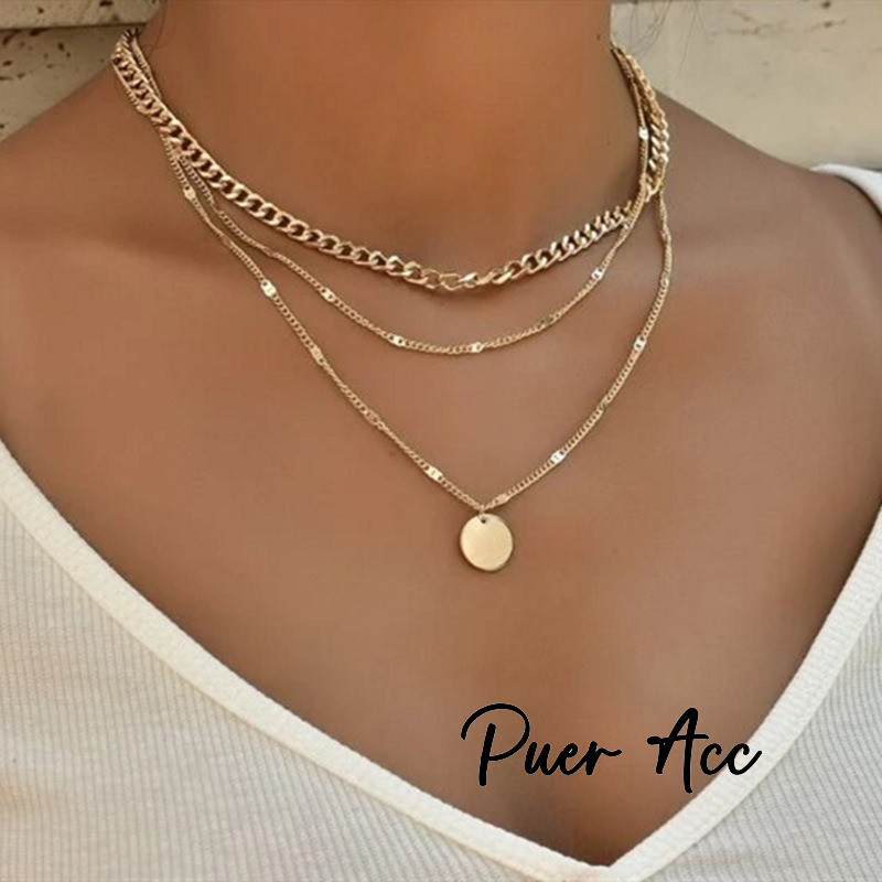 Puer acc Kalung Titanium Emas Rantai Tulang Selangka Kalung Pendek Liontin Titik-Titik Kristal Kalun