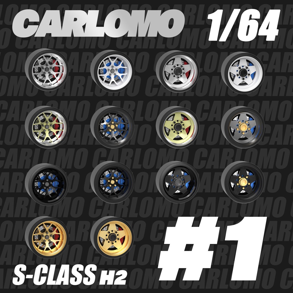 Carlomo S-Class Brand New 1/64 Alloy Wheels Rubber Tires with Brake Disc Assembly Rims for Model Die