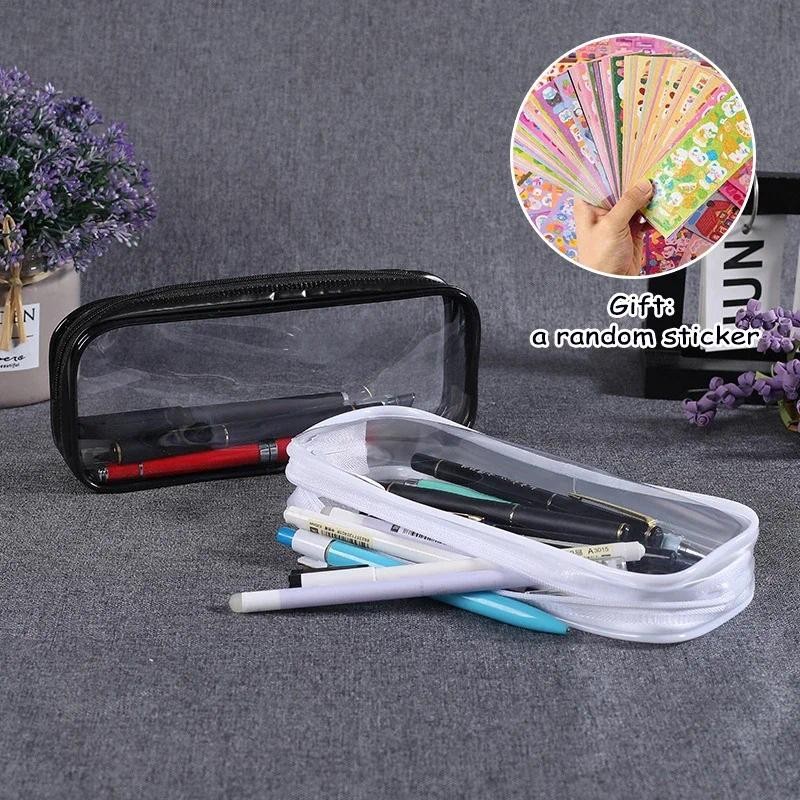 

PVC Pencil Case Transparent Zipper Large Capacity Simple Black and White Pencil Bag for School Office Stationery Supplies