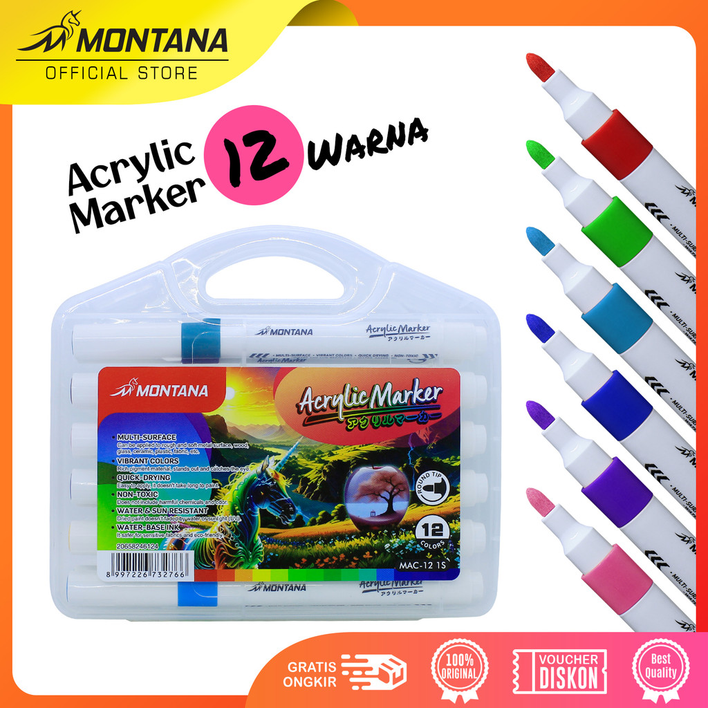 

MONTANA Spidol Akrilik Acrylic Marker 12 Warna MAC-12 1S