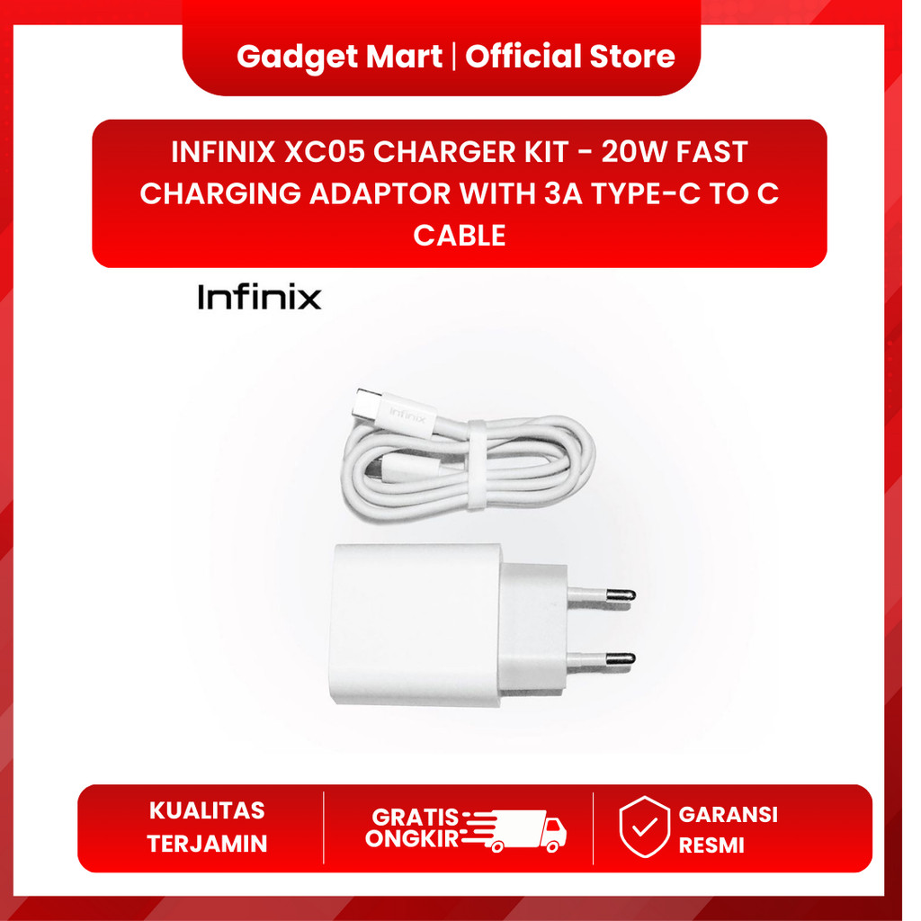 Infinix XC05 Charger Kit - 20W Fast Charging Adaptor with 3A Type-C to C Cable